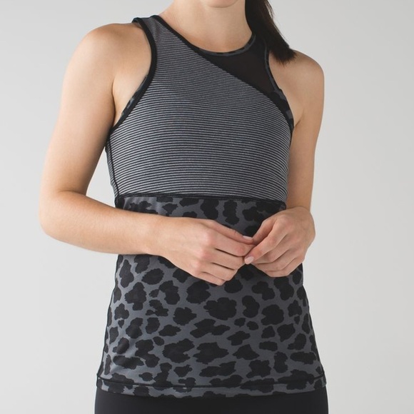 Lululemon Meshed Up Tank Top Mini Pop Stripe Heathered Slate Black  Size 4 - Picture 1 of 13